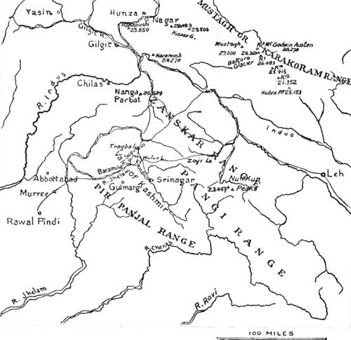 Fig. 9. Muztagh-Karakoram and Himalayan Ranges in
Kashmír.