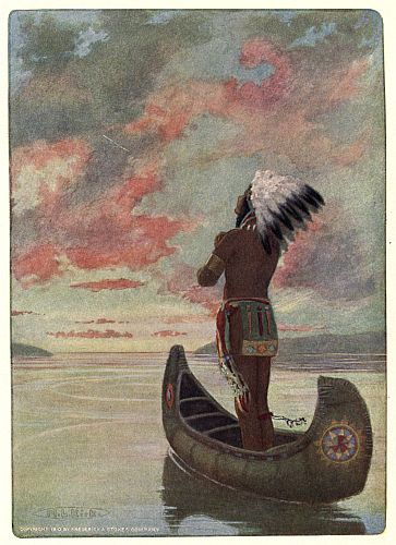 "WESTWARD, WESTWARD, HIAWATHA SAILED INTO THE FIERY SUNSET"—Page 312