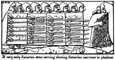 A very early Sumerian stone carving showing Sumerian
warriors in phalanx