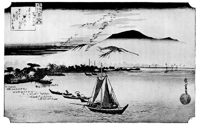 HIROSHIGE: HOMING GEESE AT KATADA—TWILIGHT.