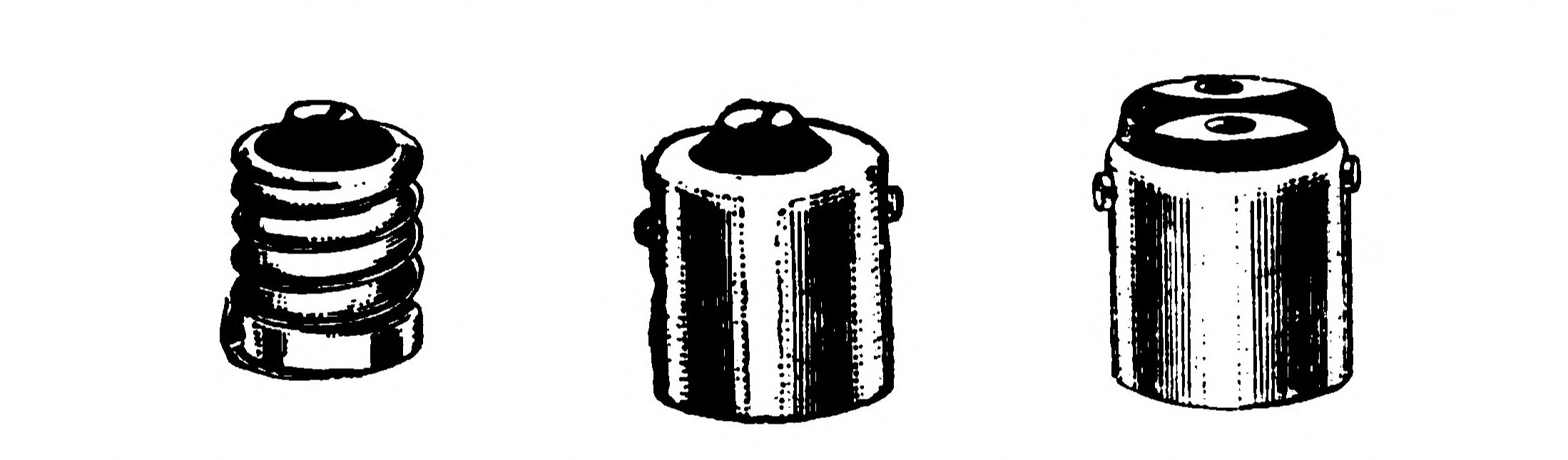 FIG. 154.—Showing the differences between the Candelabra, Single Ediswan and Double Ediswan Types of Lamp Bases.