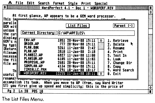 The List Files Menu.